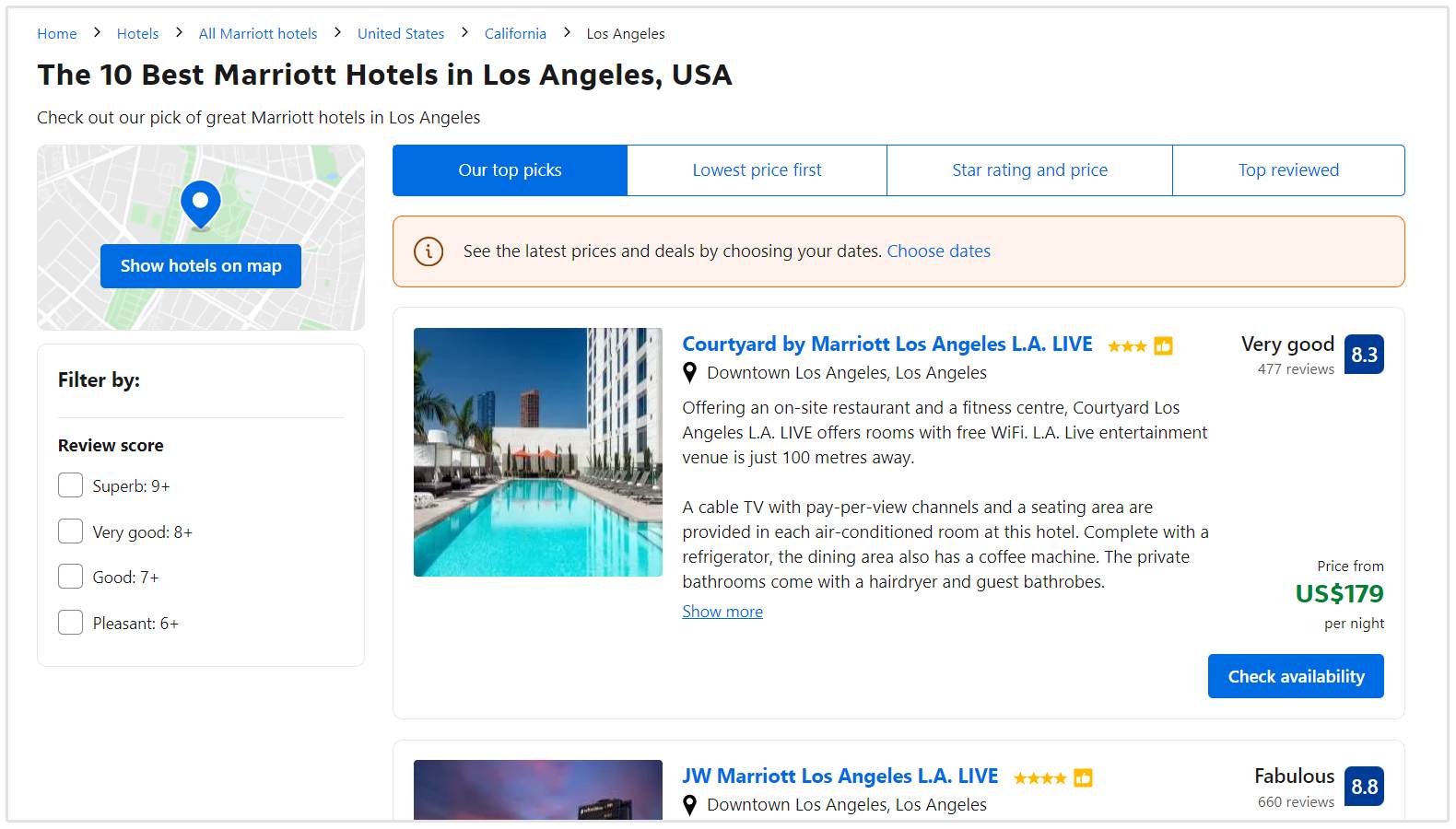 hoteles Marriott en booking.com
